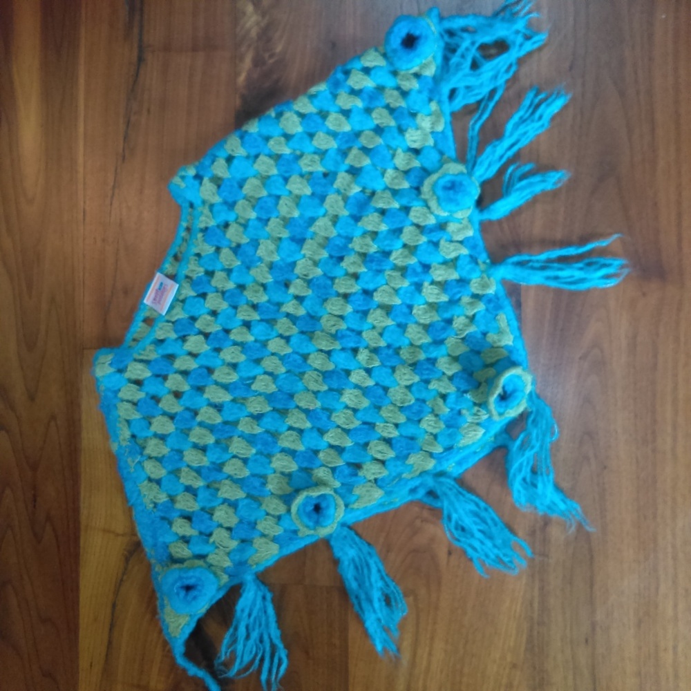 Beautiful girls blue and green knit shawl